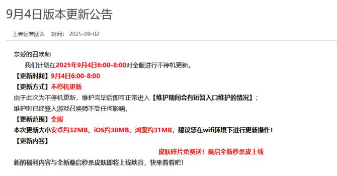 王者荣耀今日更新